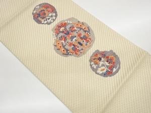 抽象草花に向かい孔雀模様織出し名古屋帯